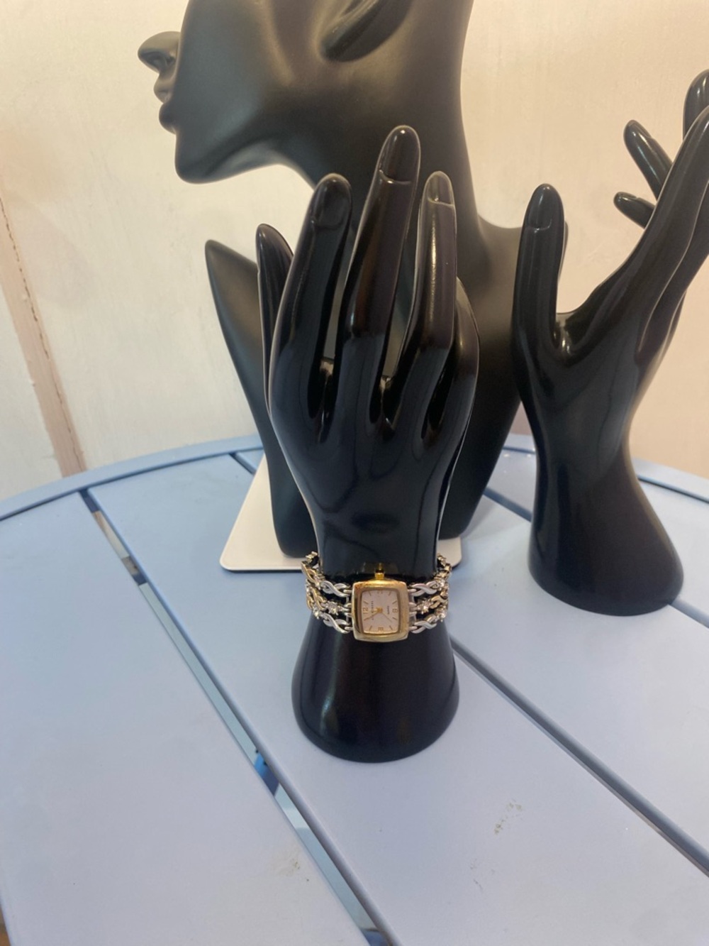 Vintage Kim Rogers Quartz Women’s Bracelet Watch Gold Tone Rhinestone Link Japan